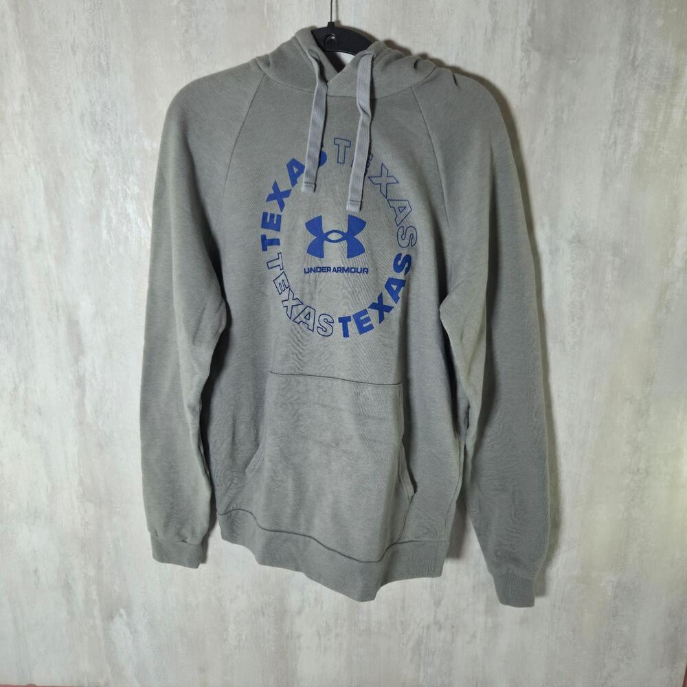 Under Armour Hoodie Mens Small Gray Texas Graphic Fleece Pullover Sweatshirt